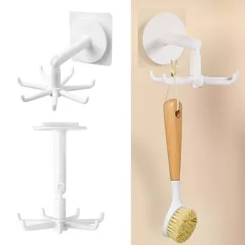 Вращающийся на 360 градусов крючок, пластиковый, 7-зубчатый, поворотный крючок для подвешивания горшков, полотенец, ключей, экономящий место, крючок для полотенец в ванной белый