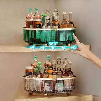 Вращающийся на 360 градусов лоток для хранения специй, большая вместимость, прочная несущая способность, ящик для хранения косметики и приправ, кухонный органайзер зелёный