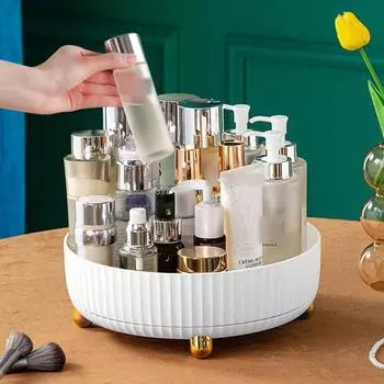 Вращающийся на 360 градусов лоток для хранения, органайзер для кухонных приправ, органайзер для косметики и парфюмерии, настольный лоток для хранения белый
