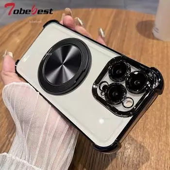 Вращающийся на 360 градусов магнитный кронштейн Противоударный гальванический чехол для iPhone 16 16E 15 14 Plus 13 12 11 Pro Max Силиконовая накладка iPhone 13 Pro