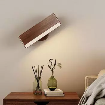 Вращающийся на 360 градусов настенный светильник, портативный беспроводной настенный светильник с аккумулятором 2500 мАч, плавная регулировка яркости, память, эстетика дерева, простая установка, спальня, гостиная светло-коричневого