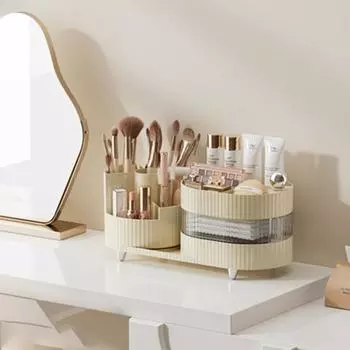 Вращающийся на 360 градусов органайзер для макияжа, коробка для хранения, 5 отделений, большая вместимость, легкий доступ, органайзер для макияжа, парфюмерии на столешнице белый
