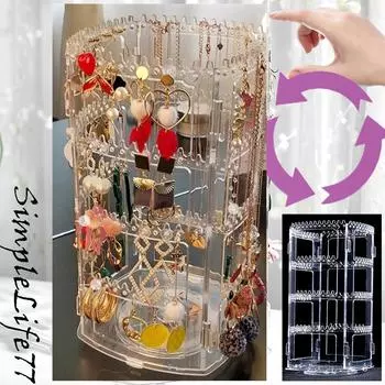 Вращающийся на 360 градусов органайзер для серег и ювелирных изделий, 4-уровневая стойка