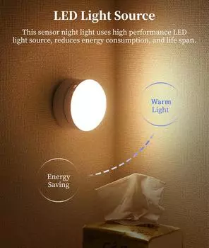 Вращающийся на 360 градусов PIR датчик движения, светодиодный ночник, настенные светильники, перезаряжаемый светильник под шкафом, беспроводной ночник для шкафа