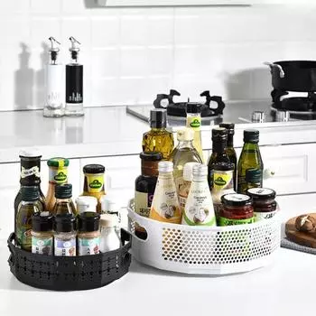 Вращающийся на 360 градусов поднос для хранения на кухне, полка, пластиковая банка для специй, тарелка, держатель для приправ, органайзер для косметических контейнеров