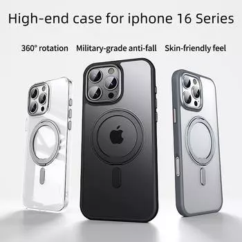 Вращающийся на 360 градусов прочный магнитный чехол для iPhone 16 Pro Max, скрытая подставка, чехол для iPhone16 Plus, чехол для зарядного устройства Magsafe PC + TPU&For iPhone 16 Pro чёрный