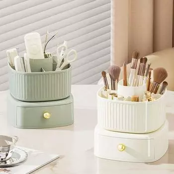 Вращающийся на 360 градусов ящик для хранения косметики, большой объем, органайзер для макияжа, туалетный столик бежевый