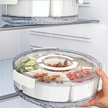 Вращающийся на 360 градусов сервировочный поднос для легкого доступа к закускам Прозрачный и видимый поднос для овощей с крышкой, не вращающийся