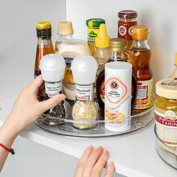 Вращающийся на 360 градусов шкаф-органайзер для хранения специй, напитков, косметики, стеллаж для хранения ПЭТ-прозрачный поворотный стол для кухни, ванной комнаты