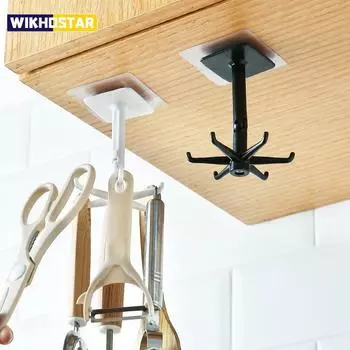 Вращающийся на 360 градусов складной крючок, многоцелевые крючки из АБС-пластика без перфорации, кухонный крючок, водонепроницаемый универсальный крючок для дома, ванной комнаты чёрный