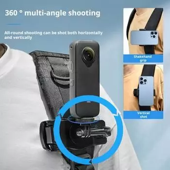 Вращающийся на 360 градусов зажим для рюкзака для Insta360X4/Action3/4/Pocket/X3/Ace Pro Регулируемая конструкция с пряжкой Крепление для экшн-камеры на плечо рюкзака Sets