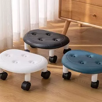 Вращающийся на 360° искусственная кожа шкив низкий табурет универсальная колесная скамейка пластиковый табурет для дома