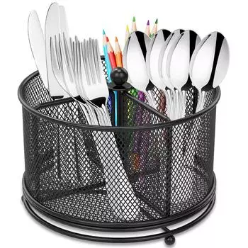 Вращающийся на 360° контейнер для кухонных принадлежностей, держатель для кухонных принадлежностей, 6,76,75,1 дюйма, металлический органайзер для кухонных принадлежностей, металлический контейнер для кухонных принадлежностей с 4 отделениями