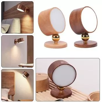 Вращающийся на 360° магнитный светодиодный настенный светильник, прикроватная лампа, светильник для чтения, бук/сапеле, шкаф, ванная комната, спальня, подарок 1pc-Beech wood