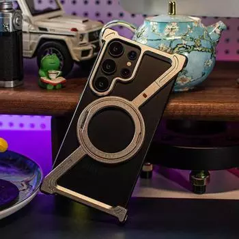 Вращающийся на 360° металлический Z-образный магнитный чехол для телефона Samsung Galaxy S25 S24 Ultra Plus из алюминиевого сплава без оправы Magsafe Cool Down Cover For Samsung S24 Ultra чёрный