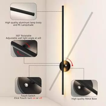 Вращающийся на 360° настенный светильник для гостиной, ТВ-фона, фойе, сенсорный выключатель, светодиодное настенное освещение для спальни, прикроватного прохода, AC85-265V Warm White