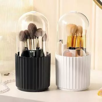 Вращающийся на 360° органайзер для косметики с крышкой, роскошный держатель для кистей, губная помада, держатель для карандашей для бровей, коробка для хранения теней для век
