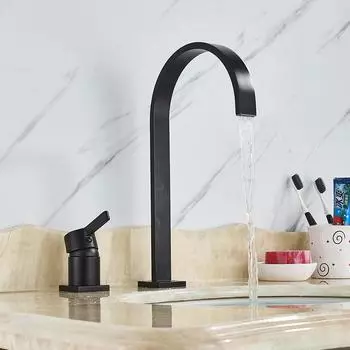 Вращающийся на 360° смеситель для раковины для ванной комнаты, смесители для горячей и холодной воды с двумя отверстиями, смеситель для водопада