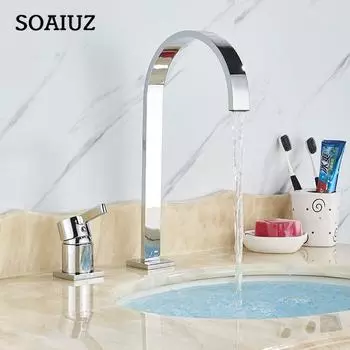 Вращающийся на 360° смеситель для раковины для ванной комнаты, смесители для горячей и холодной воды с двумя отверстиями, смеситель для водопада black