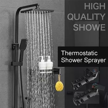 Вращающийся на 360° термостатический смеситель для душа, набор, регулируемая скорость 3/4, фиксированная скорость / интеллектуальный контроль температуры, черный 3-speed fixed temper