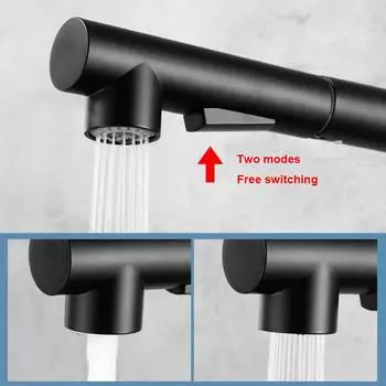 Вращающийся на 360 выдвижной смеситель для кухонной мойки, нержавеющая сталь, кран для холодной и горячей воды, выдвижной излив для ванной комнаты, кран для раковины чёрный
