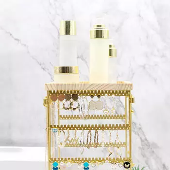 Вращающийся органайзер для ювелирных изделий, держатель для сережек, многофункциональная косметическая подставка золотой