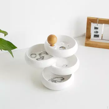 Вращающийся органайзер для ювелирных изделий, косметический ящик для хранения, четыре слоя, дисплей, серьги, настольный чехол