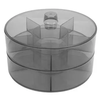 Вращающийся поднос для сервировки, 2 слоя, большая емкость, пластиковый прозрачный контейнер для закусок, прозрачный серый серый