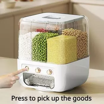 Вращающийся ящик для хранения круп, ведро M, бытовой герметичный, защищенный от насекомых, влагостойкий, отдельный ящик для хранения риса, горшок для риса M белый
