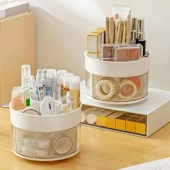 Вращающийся ящик для хранения с вращением на 360 градусов, множеством отделений, большой вместимостью, органайзер для хранения канцелярских принадлежностей, держатель для карандашей, кисточки для макияжа белый