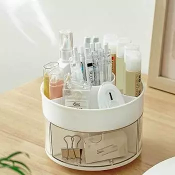 Вращающийся ящик для хранения, вращение на 360 градусов, несколько отделений, большая вместимость, офисная школа, органайзер для хранения канцелярских принадлежностей, держатель для карандашей, кисточка для макияжа, глаз белый