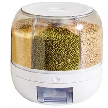 Вращающийся ящик для хранения зерна, разделенное ведро для риса, контейнер для круп большой емкости, влагонепроницаемое, защищенное от насекомых герметичное хранилище S белый