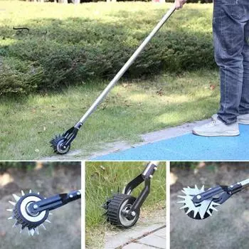 Вращающийся ручной инструмент для обрезки газона с колесом и длинной ручкой, дизайн с острыми зубьями, регулируемая длина, нержавеющий инструмент для обрезки газона, садовый инструмент M