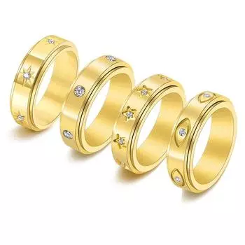 Вращающийся спиннер из нержавеющей стали, кольцо от тревоги для женщин и мужчин, кольца в стиле ретро со звездой, кольца от сглаза для снятия стресса 5