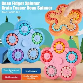 Вращающийся спиннер с фасолью Цветная головоломка с фасолью Игрушка для снятия стресса и беспокойства Гироскоп на кончике пальца оранжевый