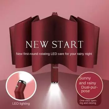 Вращающийся светодиодный фонарик, зонт, прочный, долговечный, мужской, женский, двойной, солнцезащитный зонт, двойное использование от дождя и солнца