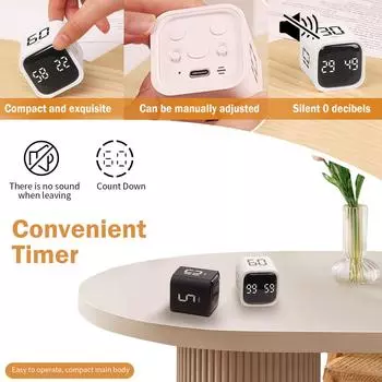 Вращающийся таймер на 5, 10, 30, 60 минут, предустановленный таймер для повышения производительности рабочего стола с датчиком силы тяжести, таймер для людей с СДВГ, режимы вибрации/высокой/низкой громкости/пользовательские режимы, для работы One Size чёр