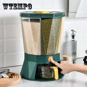 Вращающийся влагостойкий прозрачный дизайн контейнер для хранения риса 4-сетка сохраняет свежесть зерна контейнер для кухни серый
