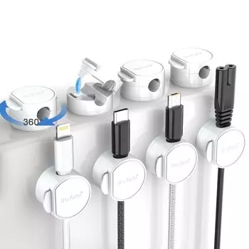 Вращение BoYata Магнитный держатель кабеля Зажим для кабеля Зажим для шнура Держатель шнура Хранение кабеля Держатель кабеля Сильная магнитная фиксация провода Организация стола белый