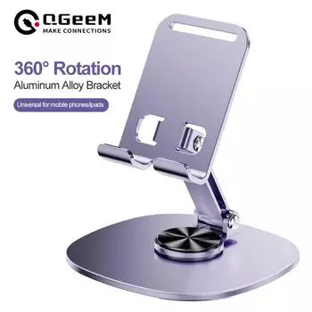 Вращение на 360 ° Цельнометаллический держатель для мобильного телефона из алюминиевого сплава Универсальный кронштейн Складной дизайн с двойным валом Устойчивый против падения для iPhone / iPad K71 фиолетовый