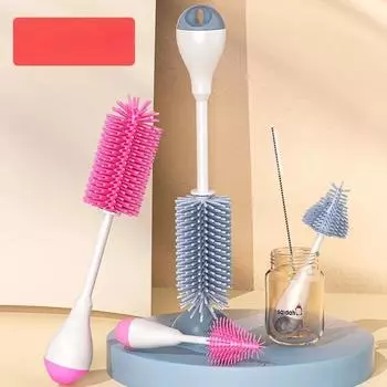 Вращение на 360 градусов 3 в 1 силиконовая детская бутылочка соска щетка для мытья стакана с водой контейнер соломинка щетка набор для чистки синий