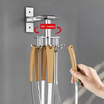 Вращение на 360 градусов, универсальные крючки под шкафом, кухонные крючки, 8 крючков, клей без гвоздей, кухонные инструменты, посуда для полотенец, подвесные крючки серебряный