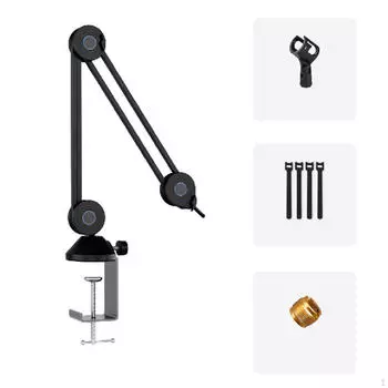 Вращение на 360°. Выносной кронштейн. Зажим на держателе для прокладки кабеля. Прочный микрофон для вещания. чёрный