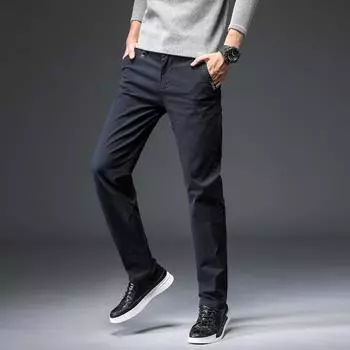 Времена года Обычные мужские эластичные повседневные брюки Мужские модные универсальные свободные прямые однотонные длинные брюки с начесом 40