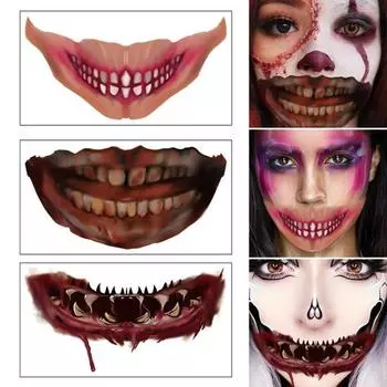 Временная татуировка, простой в использовании инструмент для боди-арта, устойчивый к поту, изысканный, страшный стикер для губ на Хэллоуин для вечеринки A