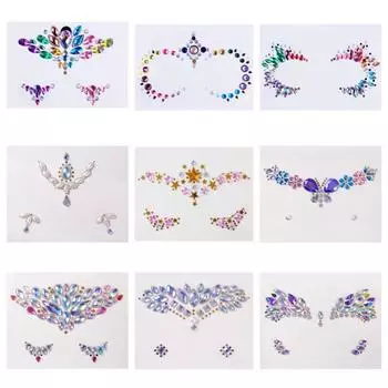 Временные хрустальные татуировки для лица, профессиональные драгоценные камни для глаз, наклейки для макияжа, наклейки с драгоценными камнями для лица, Хэллоуин 16