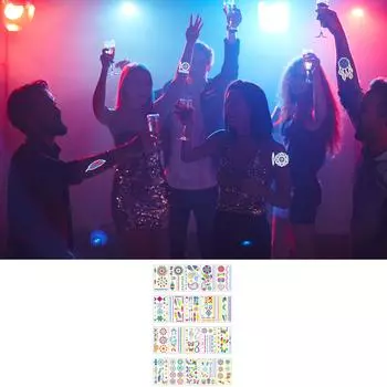 Временные татуировки 20 листов фестивальных тату-наклеек для фестивалей, рейвов и празднований дней рождения, Хэллоуина