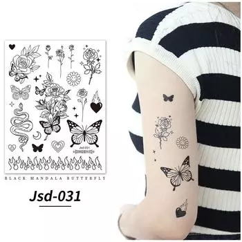 Временные татуировки черной хной. Татуировки с бабочкой и мандалой.