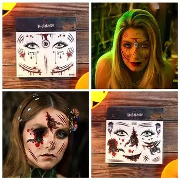 Временные татуировки для макияжа на Хэллоуин, ужасная кровавая наклейка для украшения лица, детский День всех святых, смешная поддельная наклейка