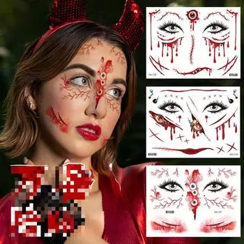 Временные татуировки для макияжа на Хэллоуин, ужасная кровавая наклейка для украшения лица, детский День всех святых, смешная поддельная наклейка